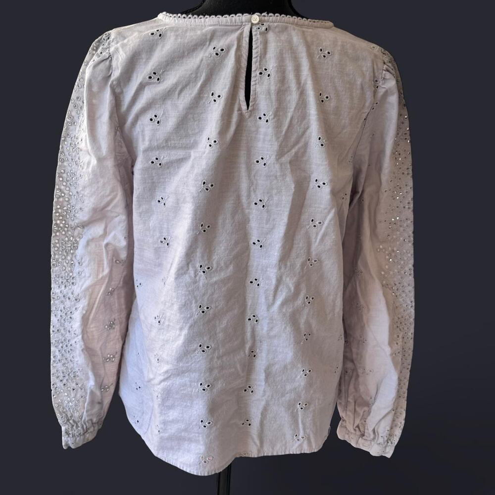 gap Gray embroidered eyelet blouse sz m scalloped shift cottage prairie romantic - Picture 3 of 8